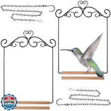Hotop 2 Pcs Hummingbird Swings and Perches Metal Frame Bird Swing with 2 Repl