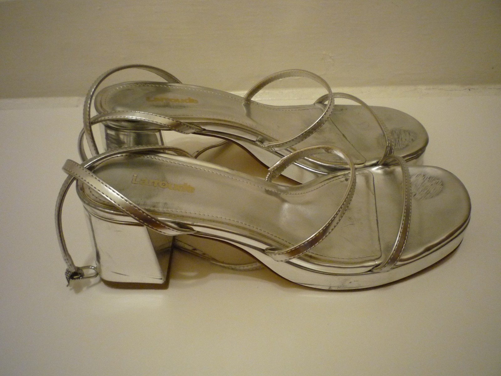 Larroude Metallic Silver Platform Block Heel Hand… - image 2