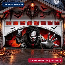 Halloween Garage Door Cover Banner 16x7 ft, Scary Clown Garage Door Decoration M