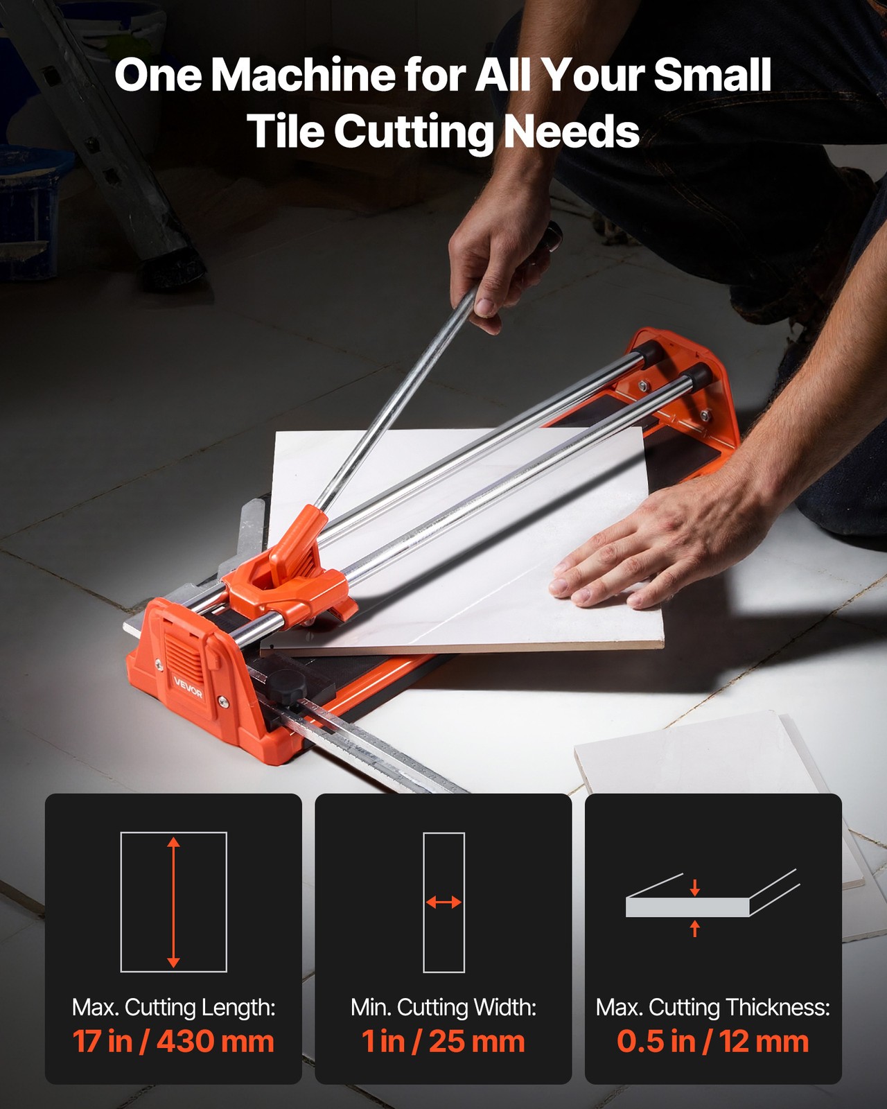 VEVOR 17in Manual Tile Cutter Wall & Polished Tiles Double Rails Tungsten Wheel