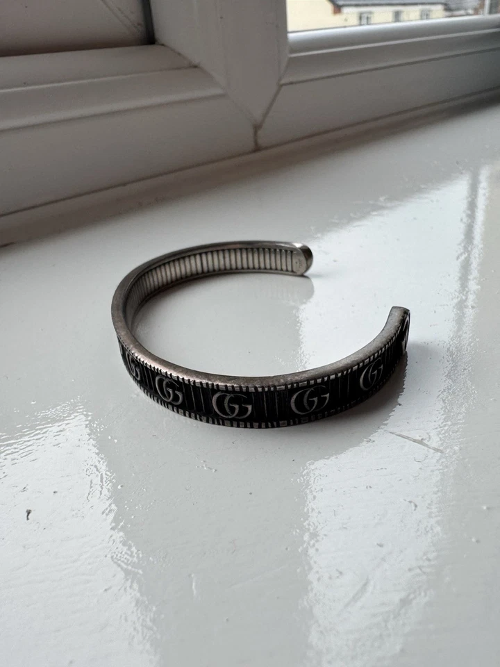 Gucci Double G Sterling Silver Marmont Cuff Bracelet Bangle Size 18 - Image 2 of 4