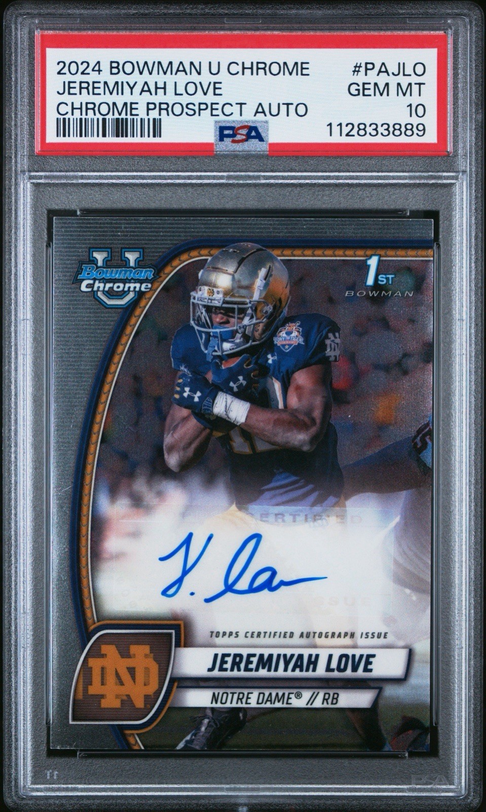 2024 Bowman Chrome U Jeremiyah Love Prospect Auto #PA-JLO PSA 10