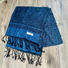 Pashmina Soft Silk Blend Scarf Shawl Wrap Blue Paisley Fringe Reversible 70x26
