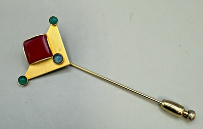 VTG Gale Rothstein II Geometric Stickpin Modernist Design Red & Green Glass