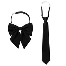 2Pcs Pre-Tied Black Bow Tie for Women, Adjustable Necktie