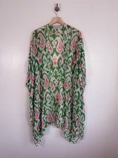 One Hundred Stars Kimono Jacke grün rosa Ikat Print Geo offen Cover Up Strand