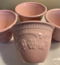Set Of 4 Oven Serve Ware Custard Cups TS & T Embossed Pink-Excellent!