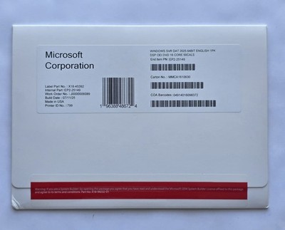 Microsoft Windows Server 2025 Datacenter 16 Core 50 CALs DVD & Key Sealed (NEW)