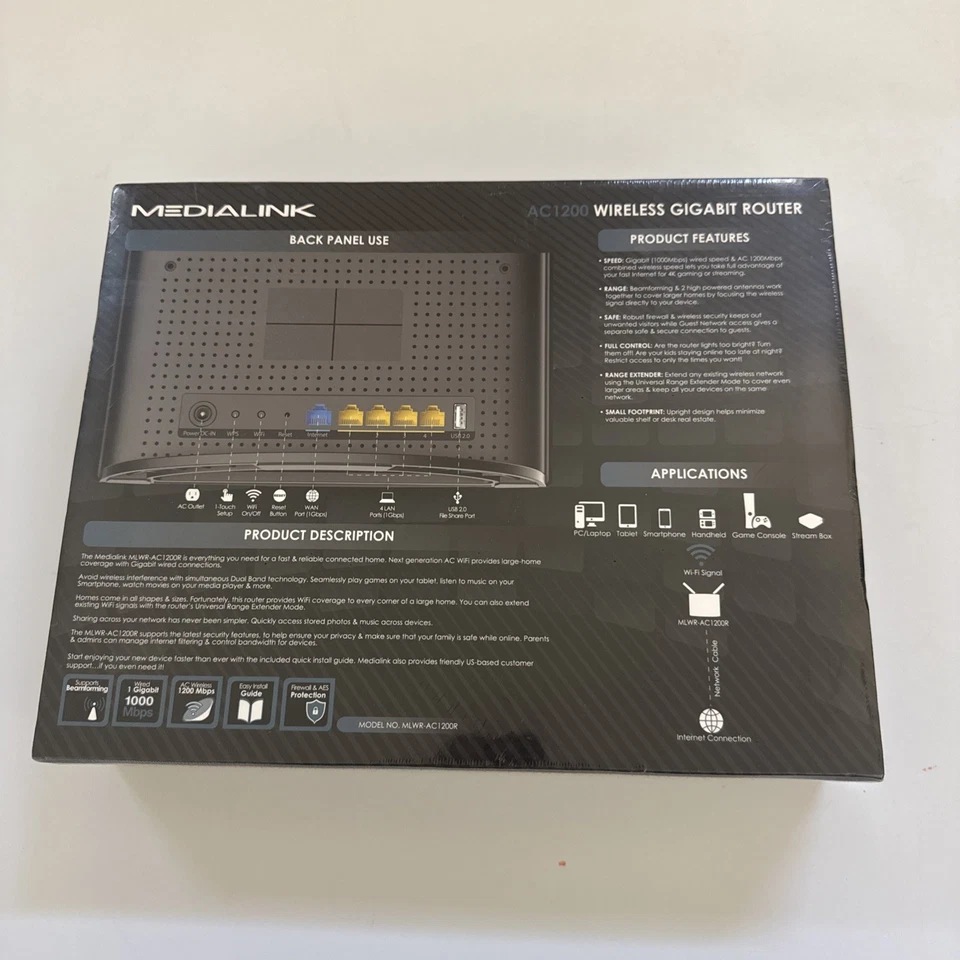 Mediabridge MLWR-AC1200 Medialink AC1200 1000 Mbps Wireless Gigabit Router NEW - Image 2 of 4