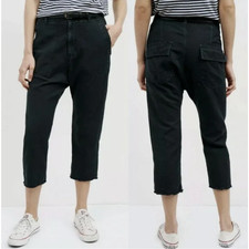 Nili Lotan 2 Linen Luna Pant 395 Drop Crotch Slouchy Cotton Crop Washed Black