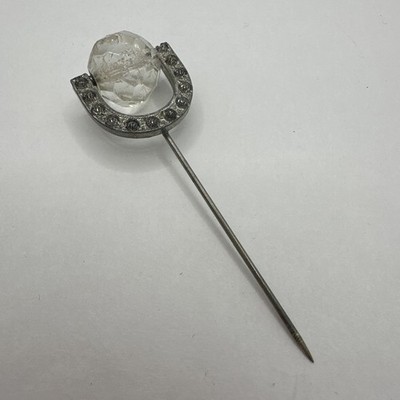 Vintage Hat Pin Horseshoe 12 Rhinestone Spinning Faceted Crystal Silver Color