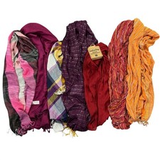 Bundle Lot of 7 Plaid Red Multicolored Lightweight Fringed Women's Scarves