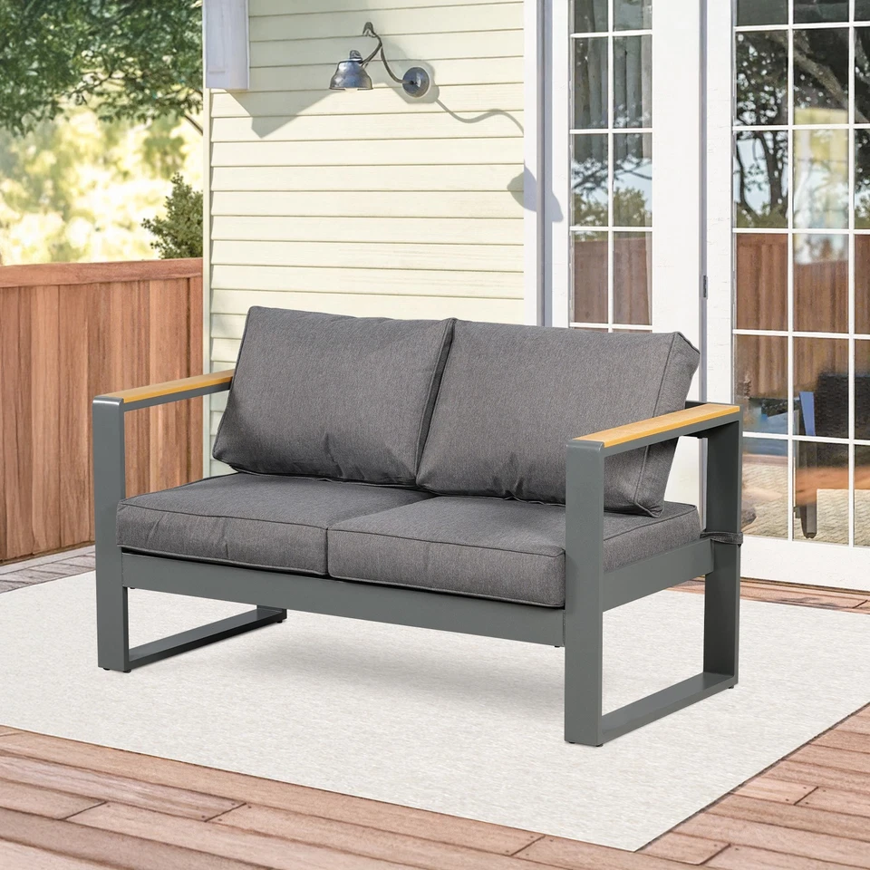 Aoodor Outdoor Loveseat Patio Aluminum 2-seat Sofa Sectional Set with Cushions - Image 3 of 4
