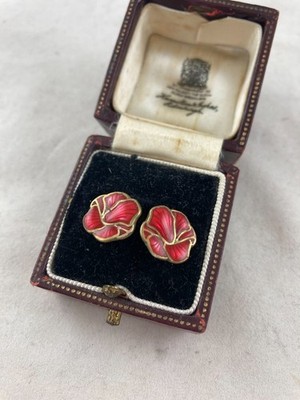 Vintage Silber Ohrringe Ohrstecker Malcolm grau rot Emaille Mohnblume Design 925