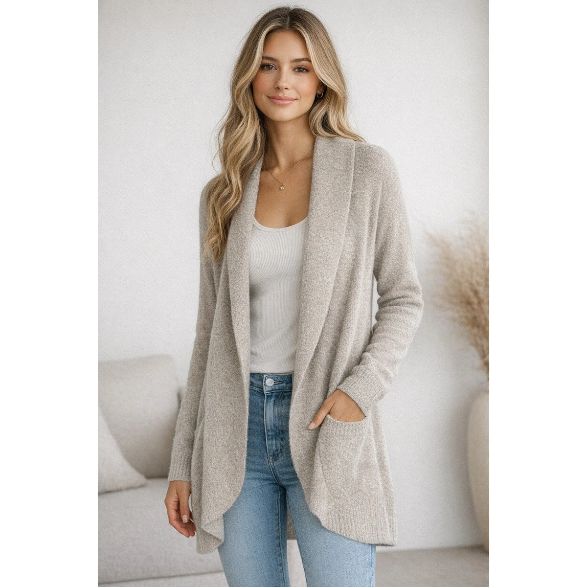 Chiquease Cardigan lungo con maniche lunghe, aperto davanti