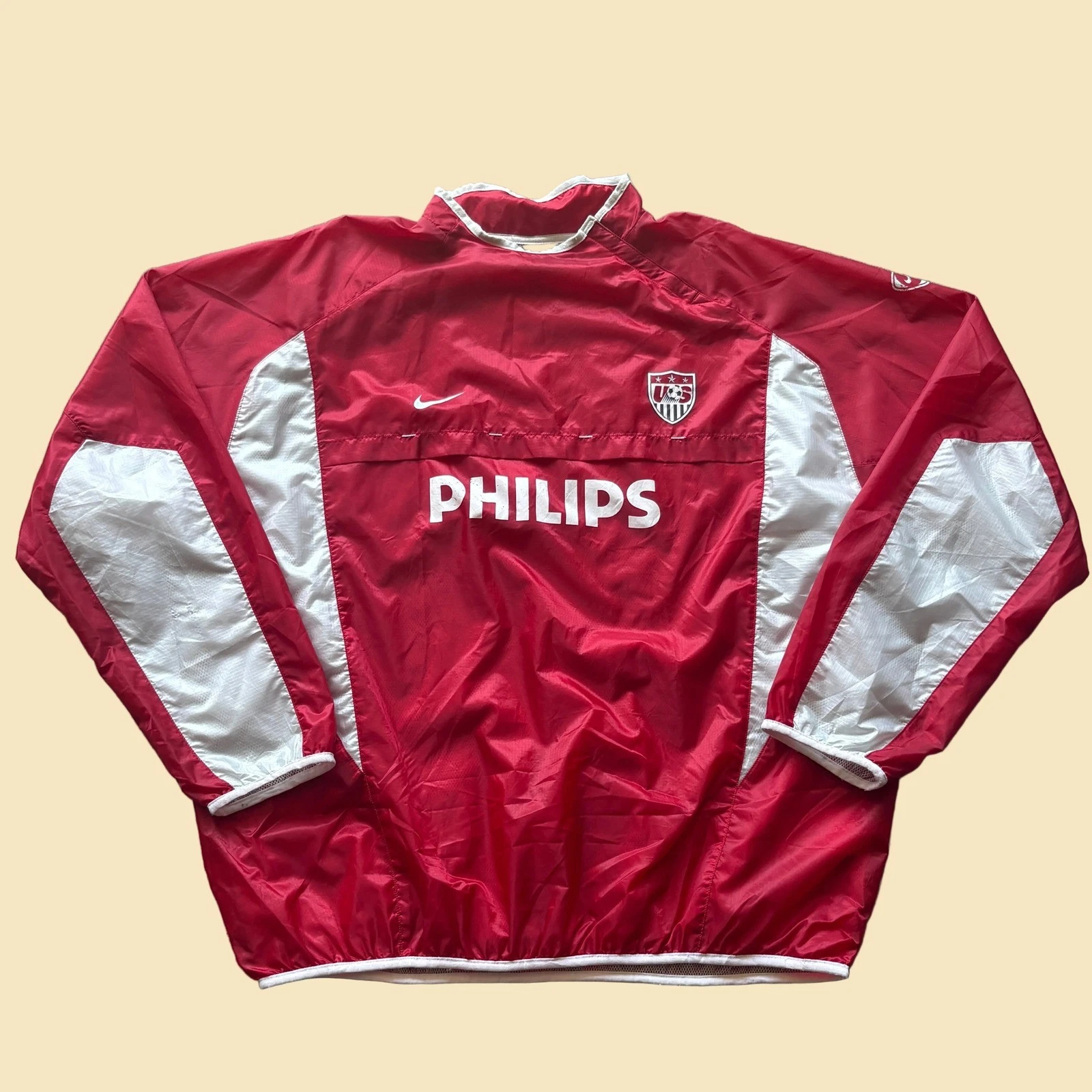 Vintage Nike US Soccer Philips Windbreaker Pullover Red Mens XL USMNT Jacket