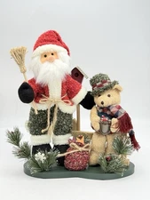 Santa & Bear Christmas Figurine 15” Woodland Holiday Collectible Festive Display