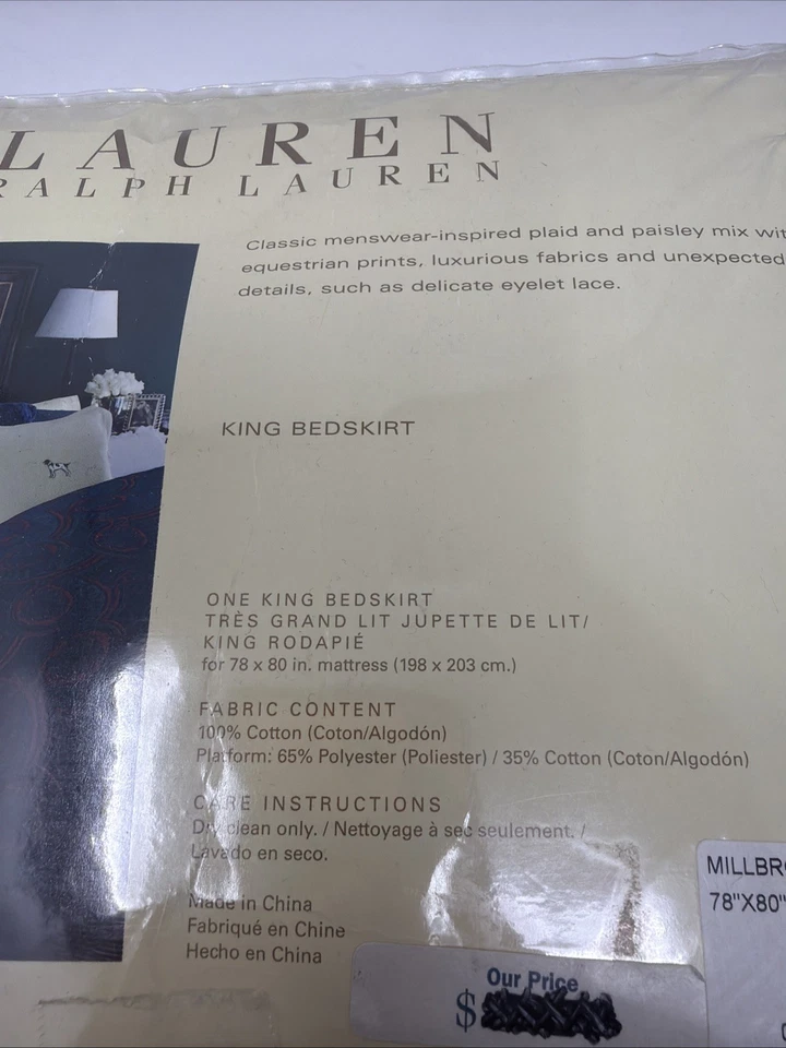 Falda de cama Ralph Lauren Millbrook tartán a cuadros king azul marino/verde RARA *LEER* Foto 4 de 4