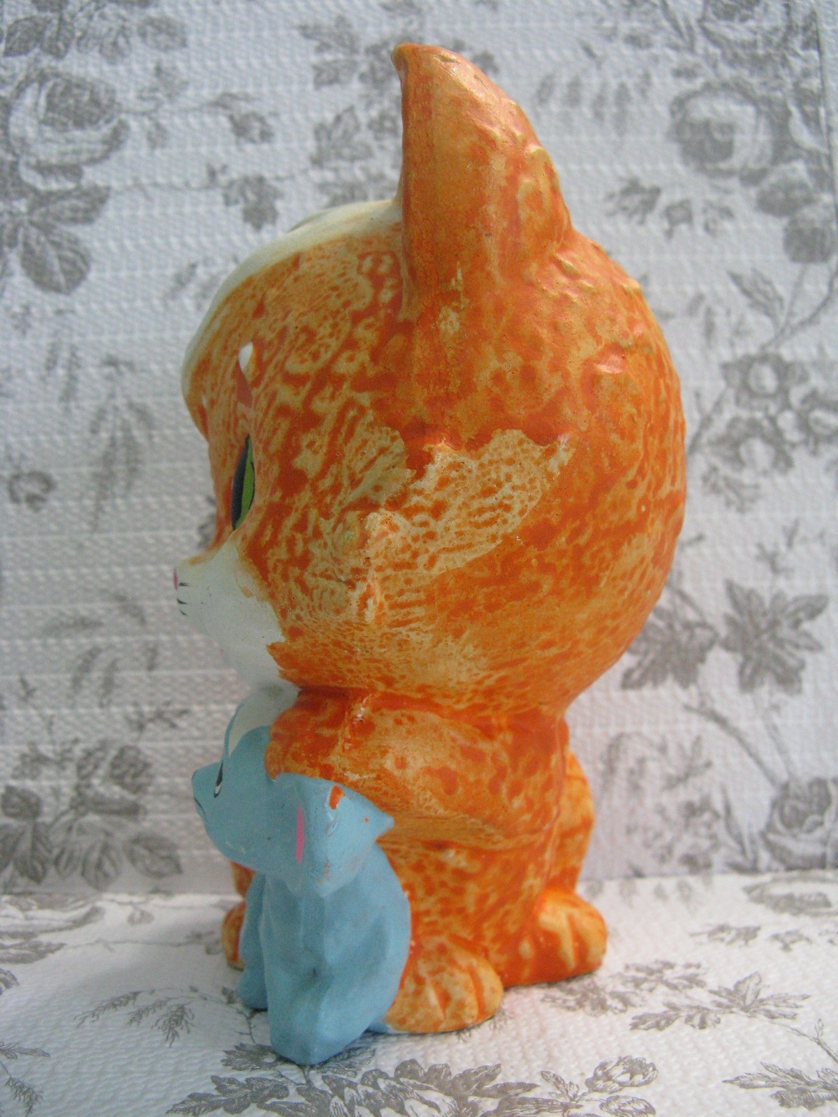 New Trends Vtg 1970s Groovy Big Eye Cat Coin Bank Orange Kitten And Mouse Japan