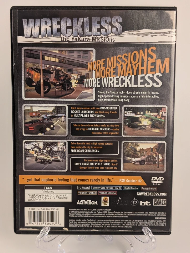 Wreckless: The Yakuza Missions (PlayStation 2 PS2)➡️CIB  - Tested - Excellent 📀 - Image 2 of 4
