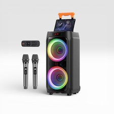 JYX T9 Portable Bluetooth Karaoke Speaker 24  w/ 2 Wireless Mics RGB Lights