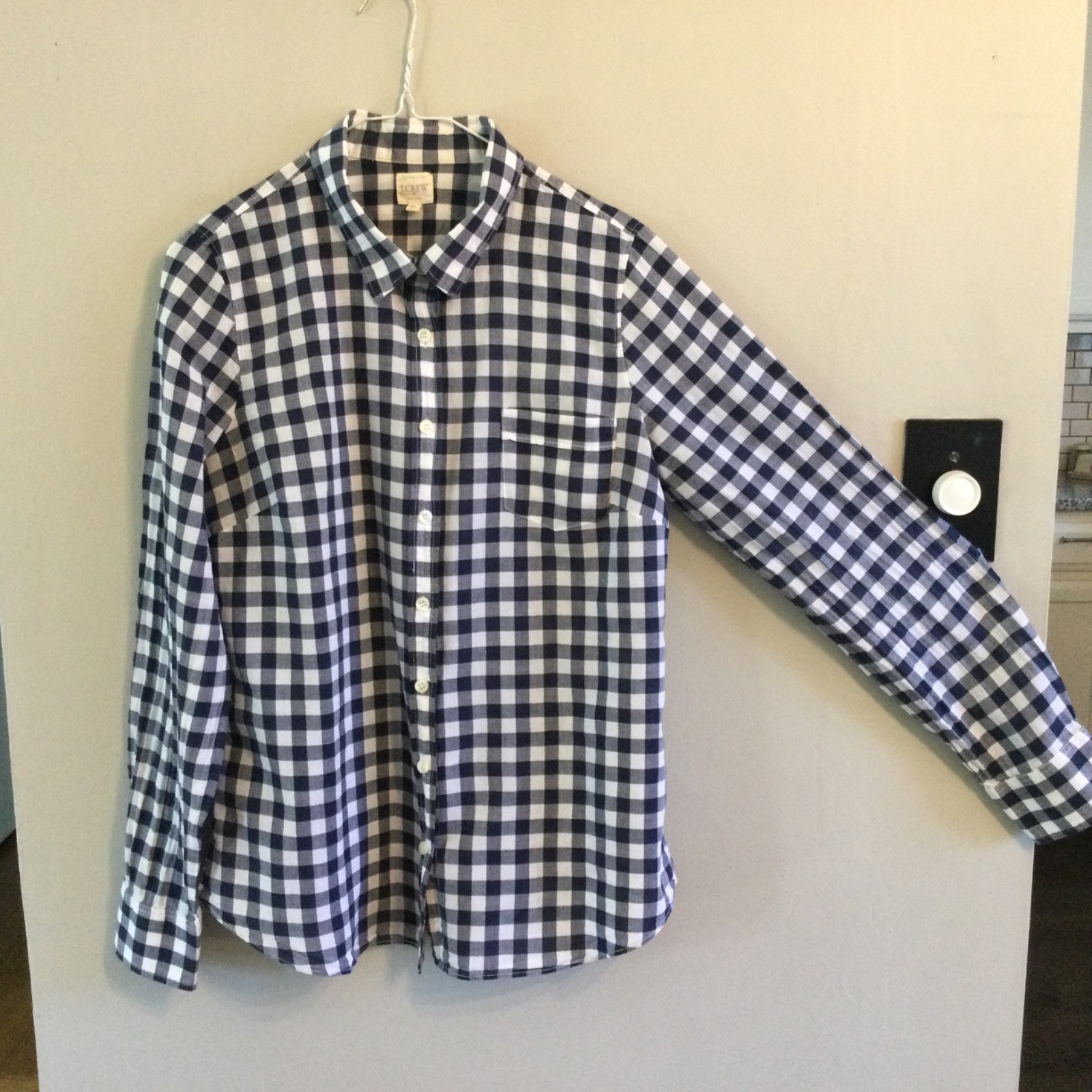 J. Crew The Perfect Shirt in Navy Gingham Button Down, Size Medium