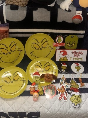 Huge Grinch Lot Christmas Holiday Lot Of 19 !, Plates, Ornaments, Night Light,