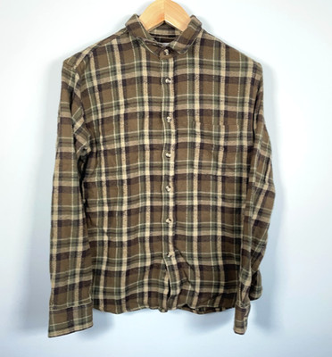 Corridor New York Flannel Shirt Men's Medium Brown Green Plaid Thick Cotton