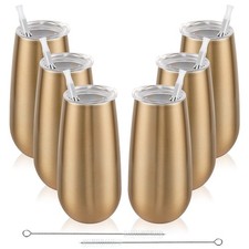 6 Pack Stemless Champagne Tumbler 6 Oz, Unbreakable Cocktail Cups with Lid, F...