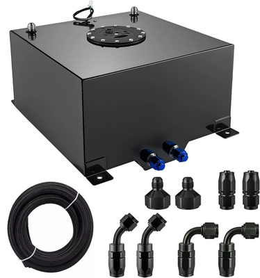 #ad 15 GALLON BLACK ALUMINUM FUEL CELL GAS TANKCAPLEVEL SENDERSTEEL FUEL LINE KIT $143.99