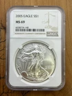 2005 NGC MS69 American 1oz Silver Eagle $1 .999