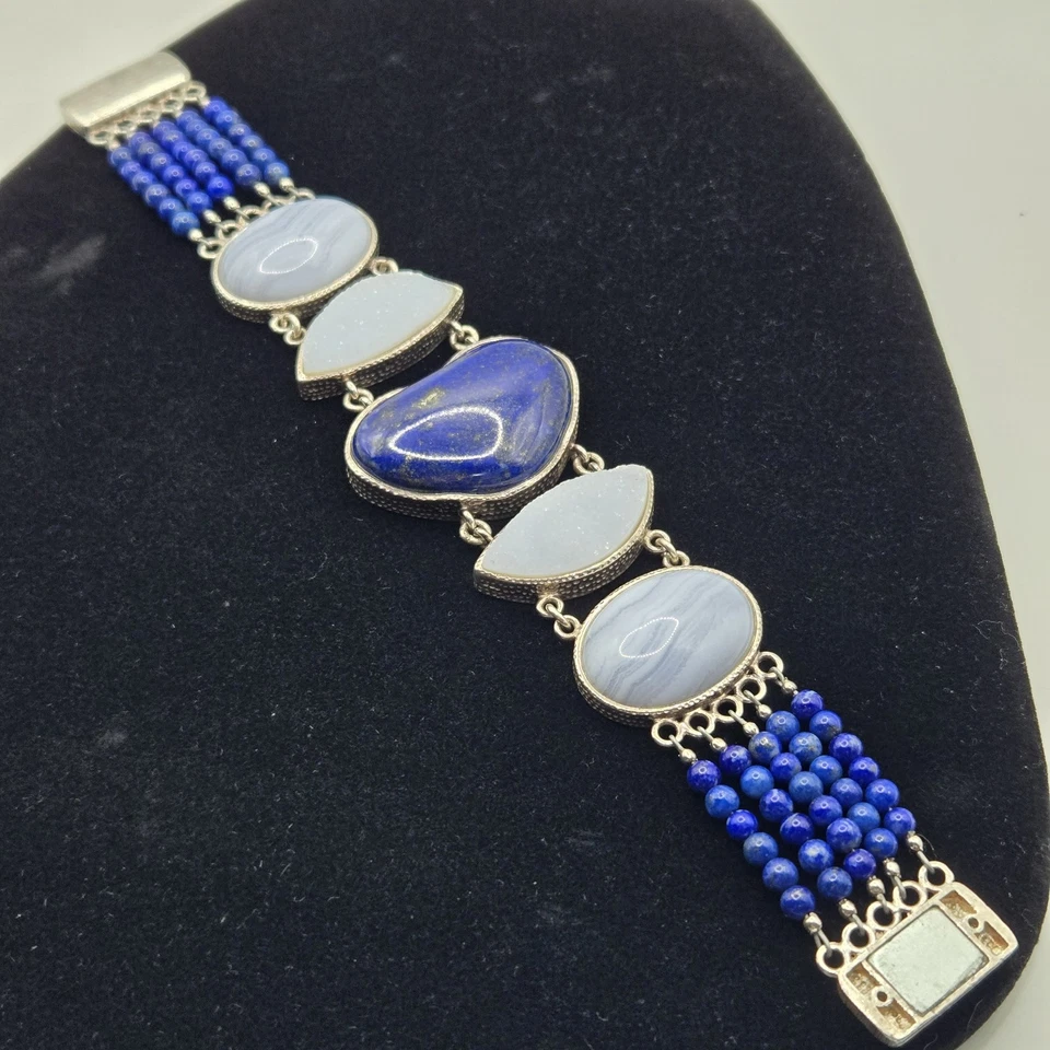 Jay King DTR Mine Finds Bracelet Heart Lapis Lazuli Lace Agate Druzy Sterling - Image 3 of 4
