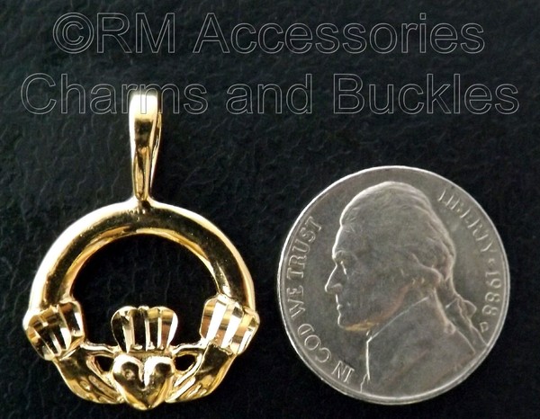 Alternate view of Irish Claddagh Charm Pendant Gold Plated With Lifetime Guarantee