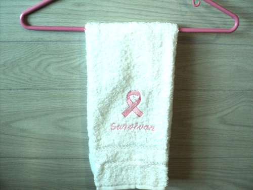 Breast Cancer Survivor Ribbon Embroidered Luxury White Hand Towel Support - Picture 3 of 5