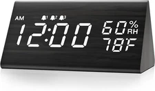 Digital Alarm Clock, with Wooden Electronic LED Time Display, 3 Alarm Settings