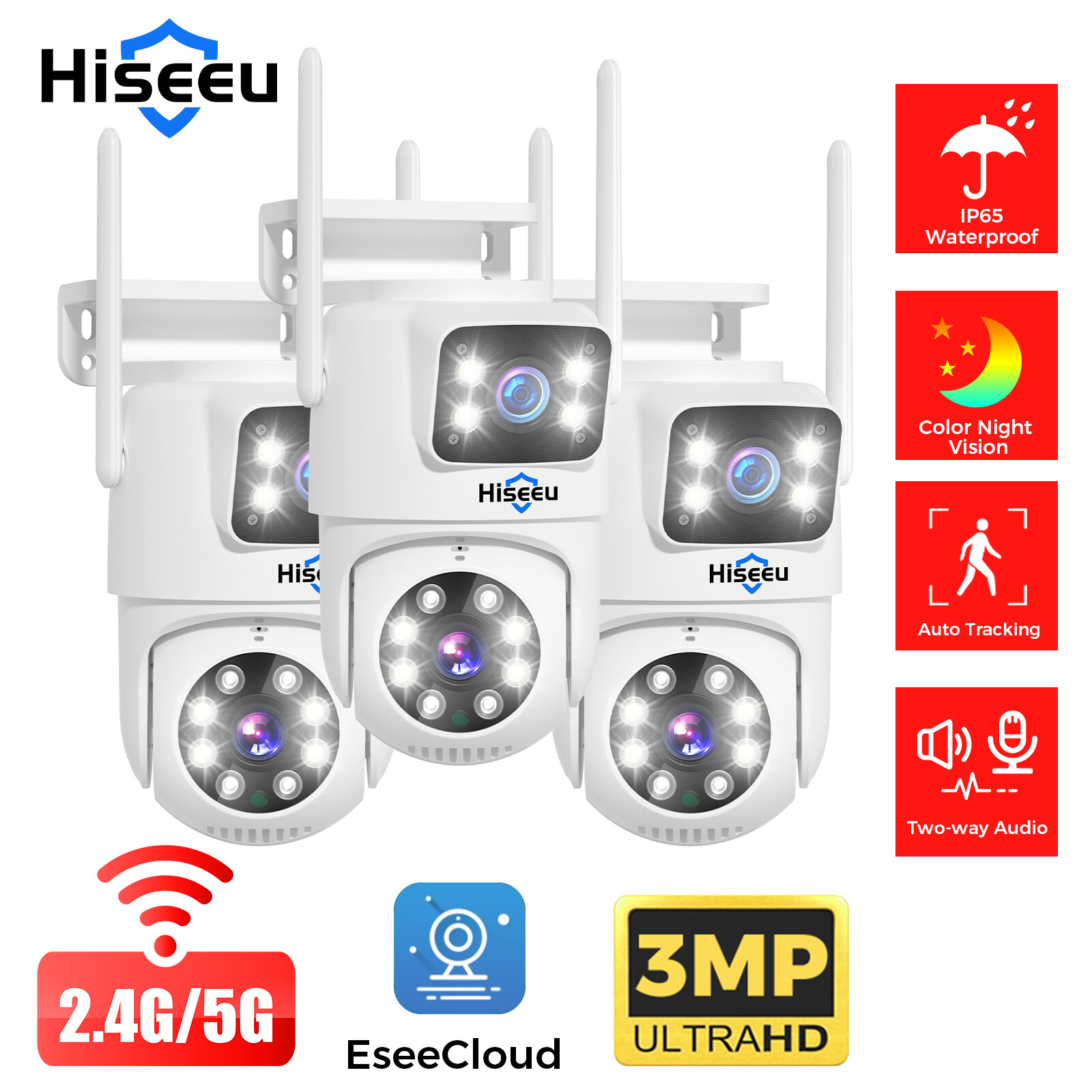 Hiseeu Dual-Lens PTZ Security Camera:Auto Tracking,Night Vision,Remote Access