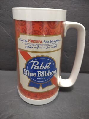 Vintage Pabst Blue Ribbon PBR Beer Mug Stein  Insulated 16 oz Thermo Serv    C9A