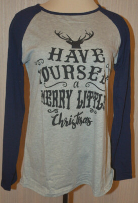 Women's Have Yourself A Merry Little Christmas Gray & Navy Long Sleeve Top Med