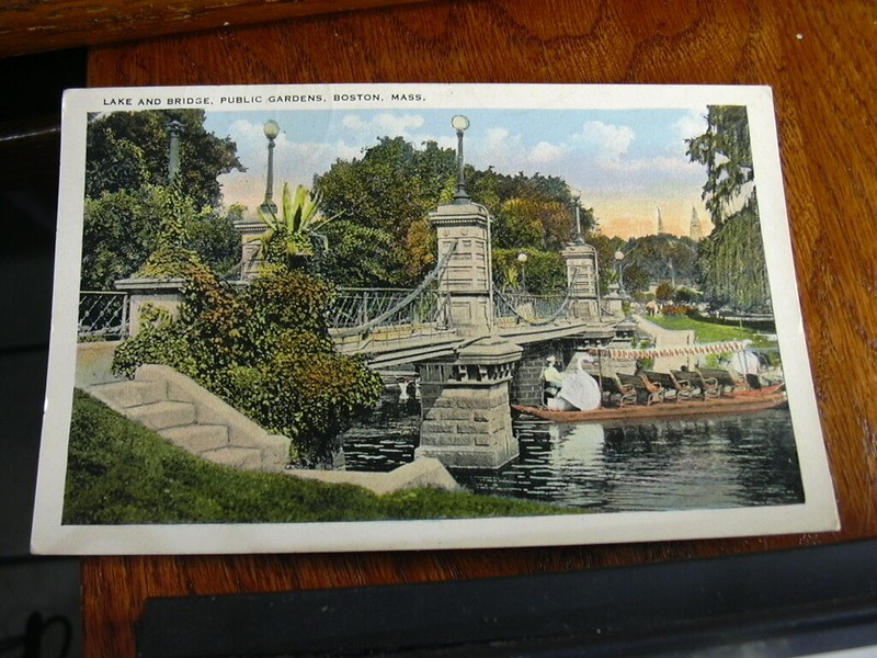 *1922 Lake And Bridge, Public Gardens, Boston Massachusetts