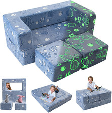 Glow in the Dark Space Kids Modular Play Couch, Blue Fold-Out Foam Lounge Chair