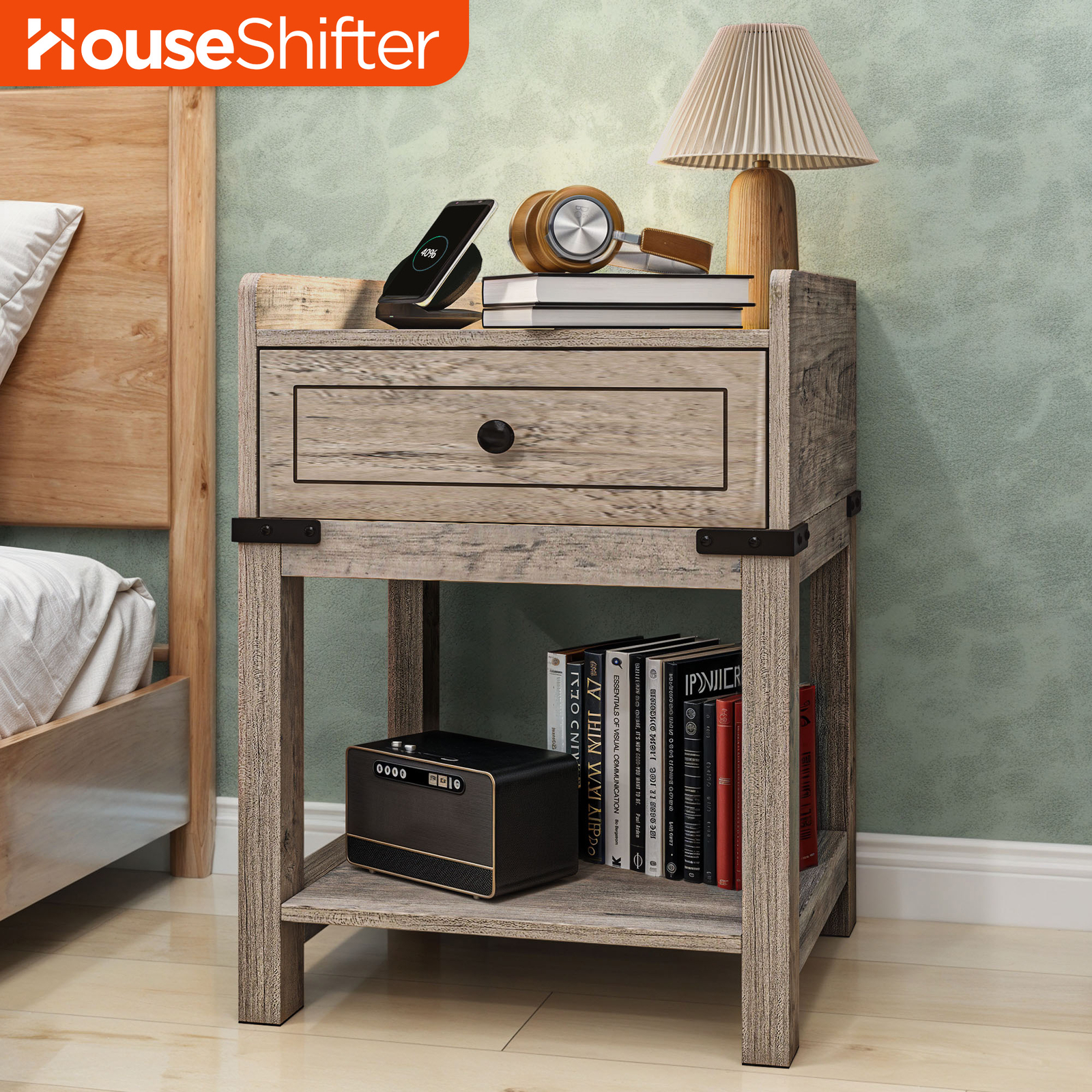 Modern Nightstand with Storage Drawer, USB Ports & Charging Station for Bedroom-image