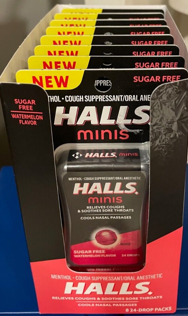 (6) HALLS Minis Sugar Free WATERMELON Flavor Cough and Sore Throat