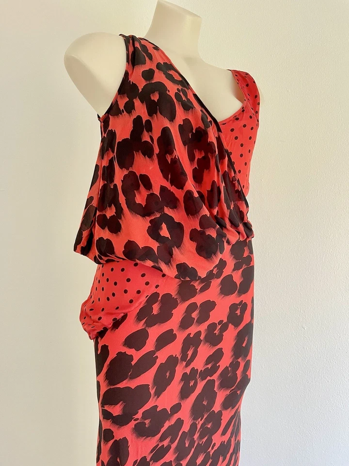 Maxi Vestido Largo Barato y Chic MOSCHINO Gala Cóctel Rojo Estampado Leopardo IT40-AU8 Foto 2 de 4