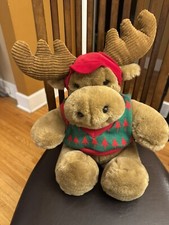 Christmas Moose Collectors Plush Commonwealth 1991 Red Sweater Baseball Cap 17"