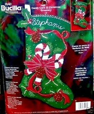Bucilla Candy Cane  Greenery Felt Christmas Stocking Kit OOP Bows FactoryDirect