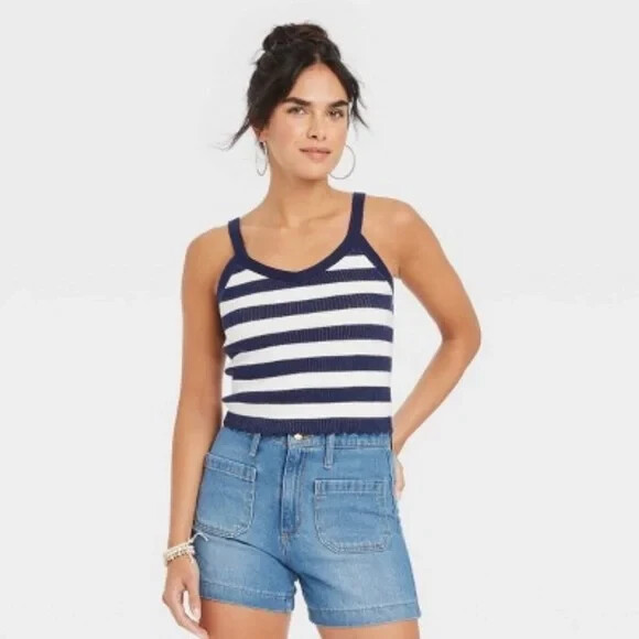 Universal Thread Striped Sweater Tank, blue/navy XL