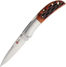 Al Mar Hawk Lockback Honey Jigged Bone Brown Folding AUS-8 Pocket Knife 7002