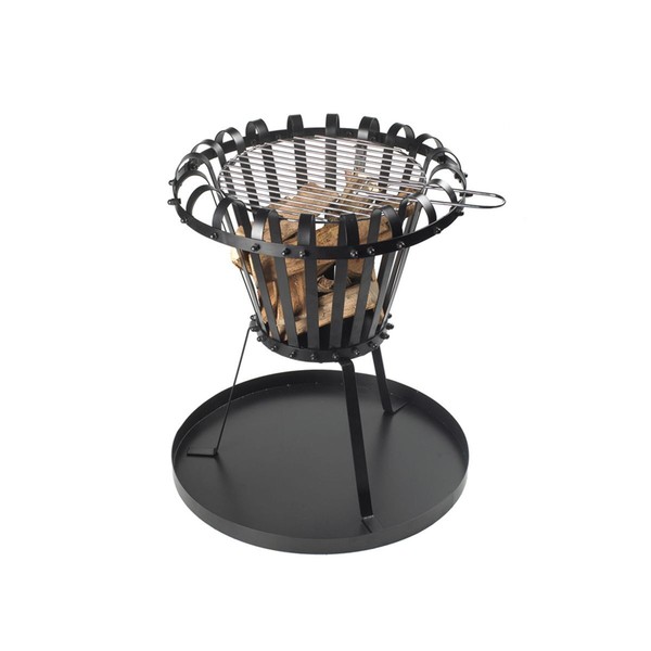 Feuerkorb Mit Platte Feuerstelle Feuerschale Ø50Xh53,5Cm Schwarz Mit Grillrost-image
