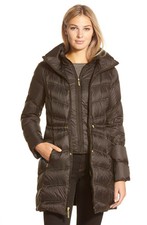 Laundry By Shelli Segal Hooded Down Packable Coat W/bib-s-rust-brown Was $280
