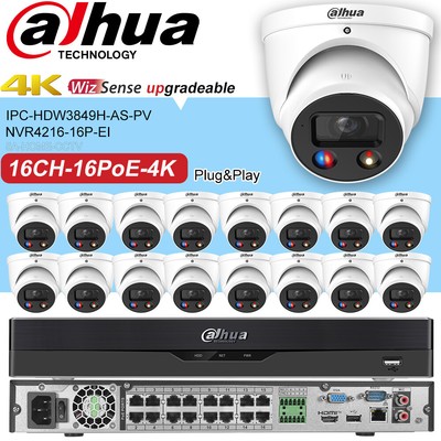 Dahua 4K 8MP TiOC CCTV Camera system 16CH NVR4216-16P-EI IPC-HDW3849H-AS-PV lot